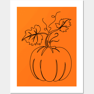 Continuous Line Drawing Pumpking Posters and Art